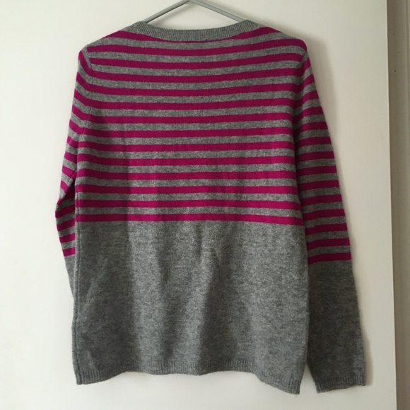CLEMENTS RIBEIRO POP 100% Cashmere Grey + Fuchsia Stripe Crew Sweater L - Picture 3 of 5